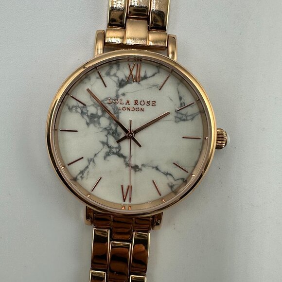Lola Rose Watch Rose Gold Tone White Howlite Marble Dial New Battery 7.25 Inch - Picture 2 of 12